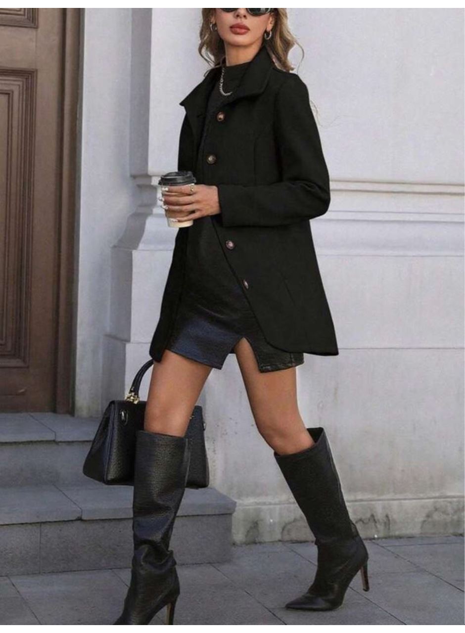 Kadın Uzun Kollu Yakalı önden Düğmeli Astarsız Ithal Kaşe Kaban