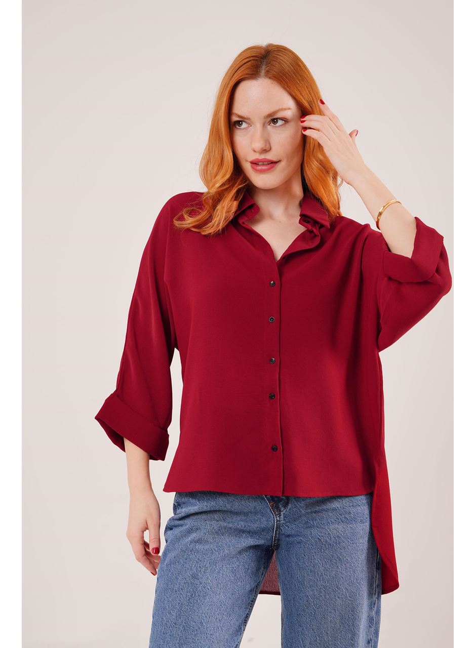 Yarasa Kol Rahat Kalıp Bordo Gömlek