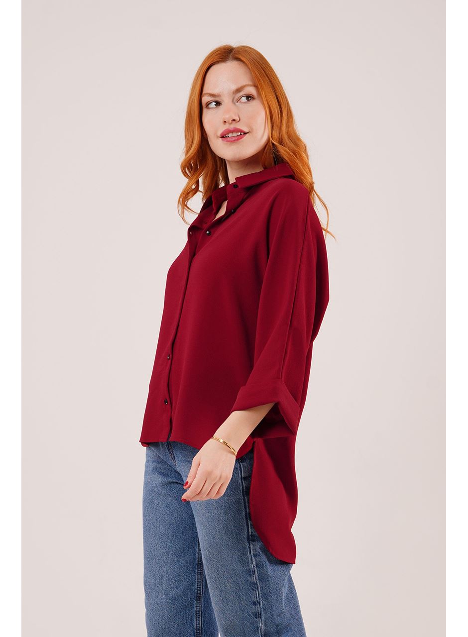 Yarasa Kol Rahat Kalıp Bordo Gömlek