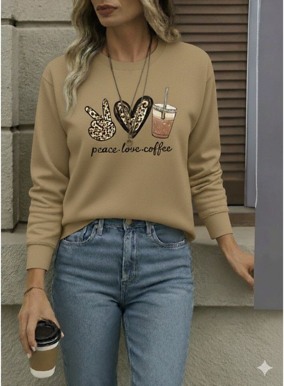 Kadın Uzun Kollu Bisiklet Yaka Kalp Desenli Viskon Iki Iplik Bluz