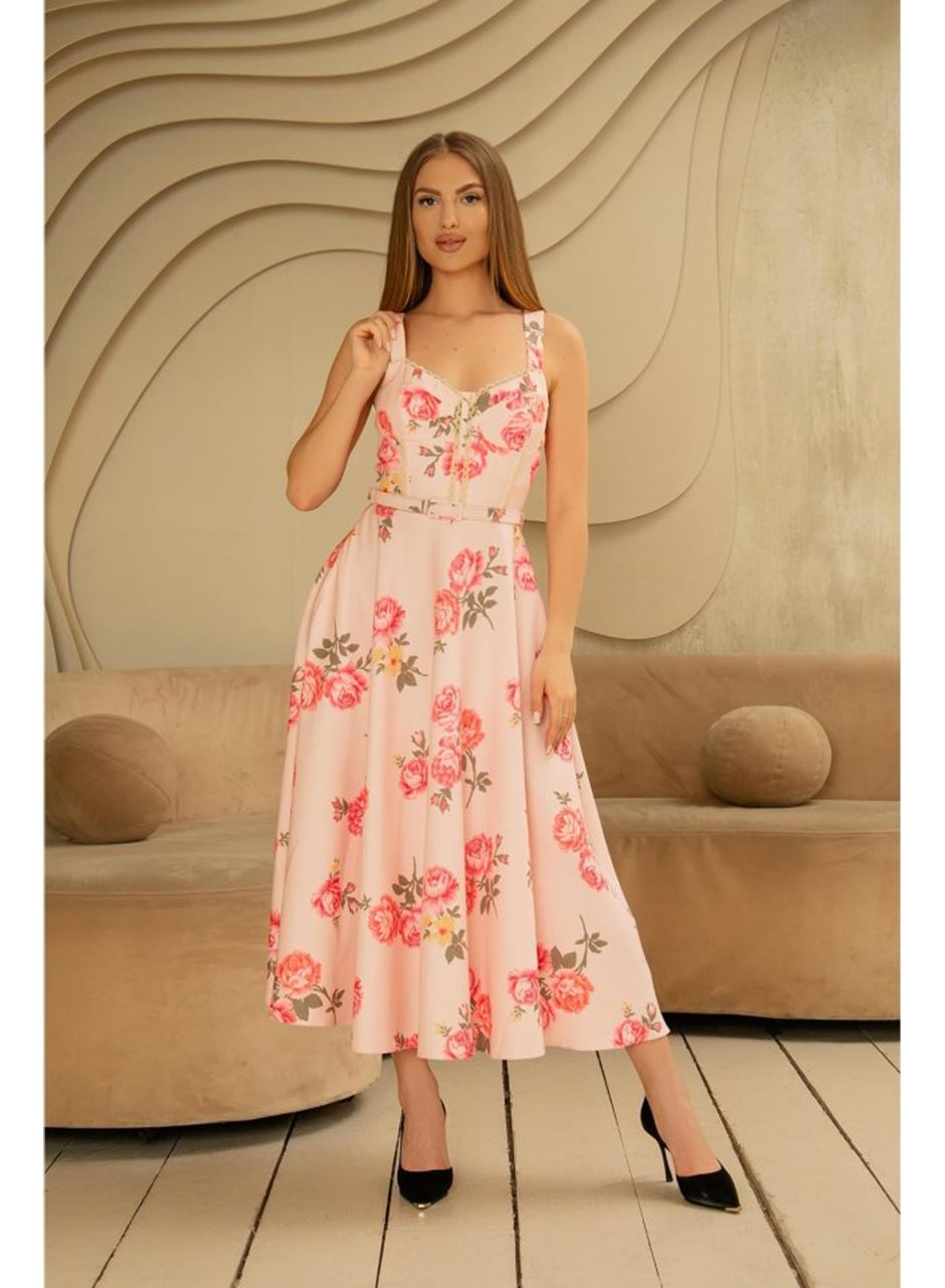 Pembe İnce Kemer Detaylı Elbise