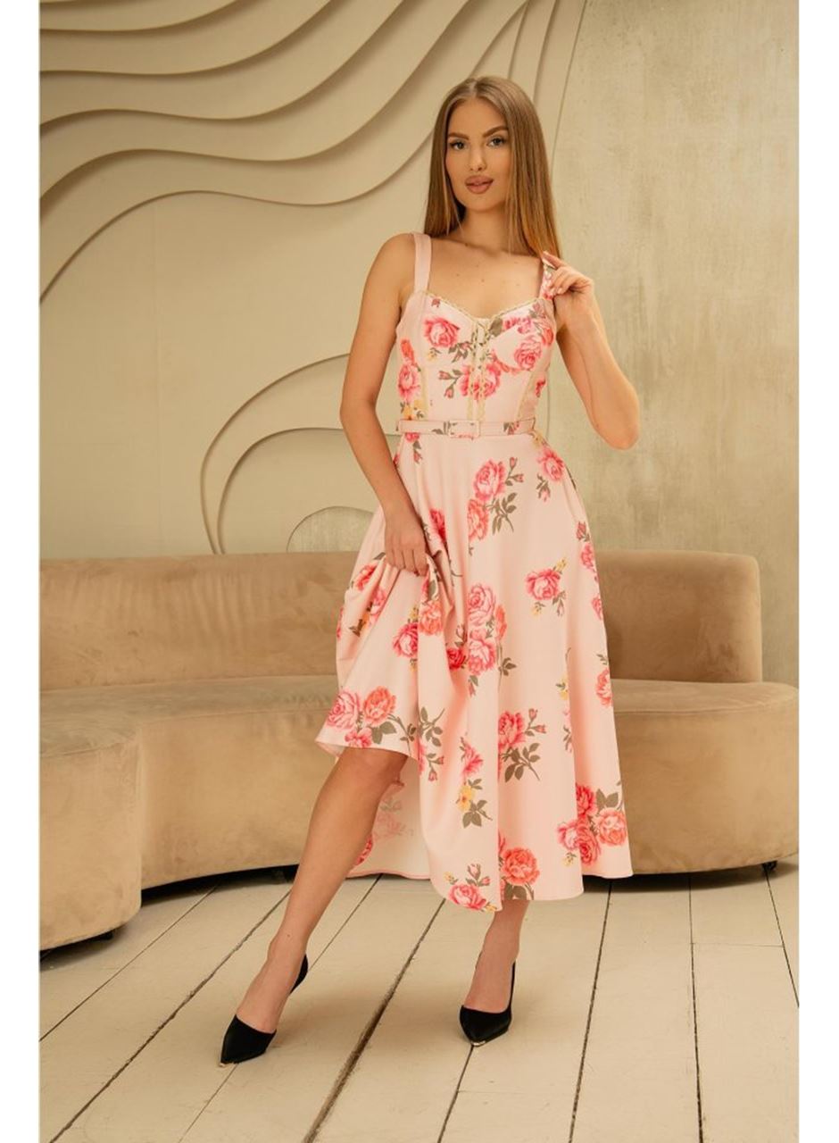 Pembe İnce Kemer Detaylı Elbise