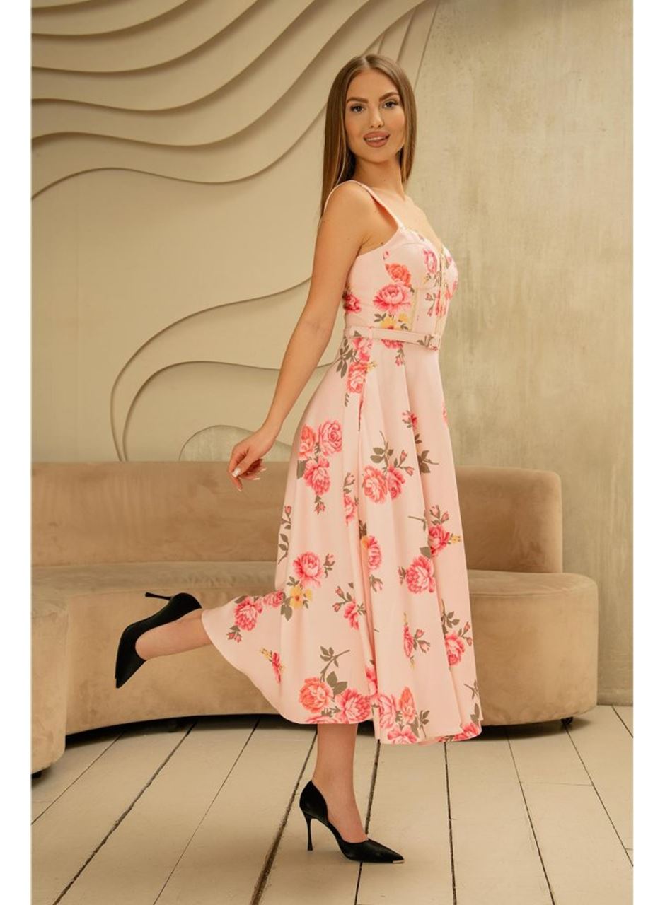 Pembe İnce Kemer Detaylı Elbise