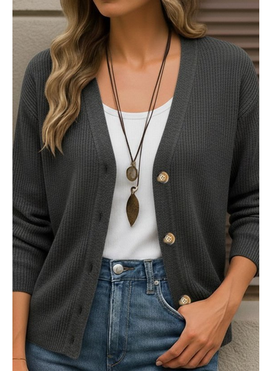 Kadın Uzun Kollu Düğme Detay Triko Bluz