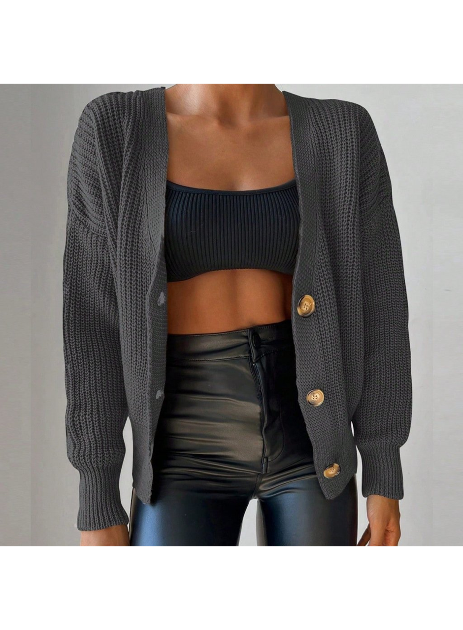 Kadın Uzun Kollu Düğme Detay Triko Bluz