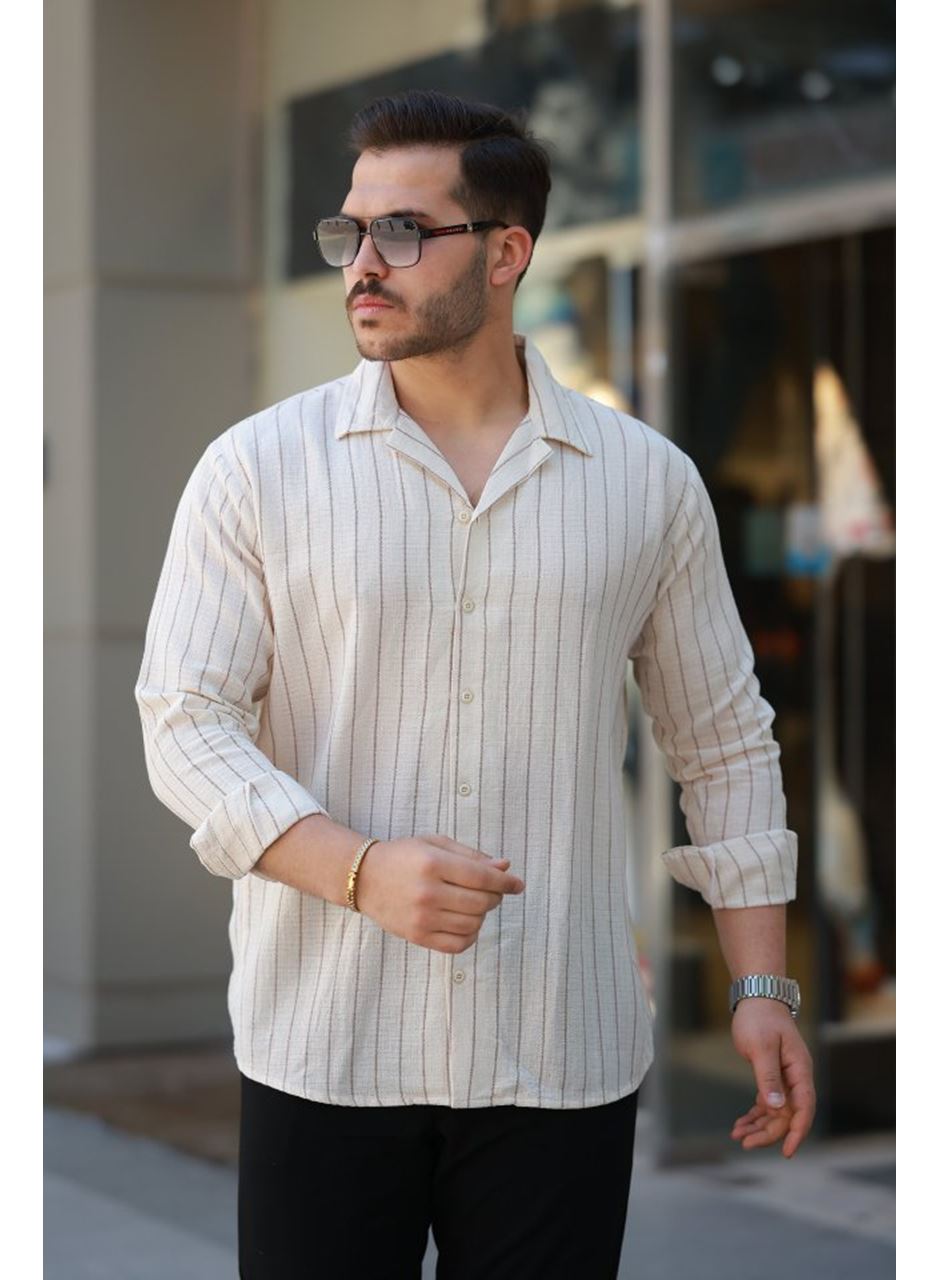 Erkek çizgili Keten Gömlek