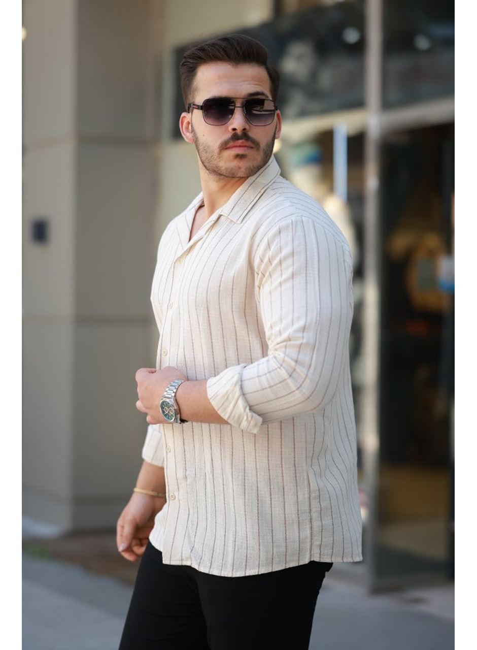 Erkek çizgili Keten Gömlek