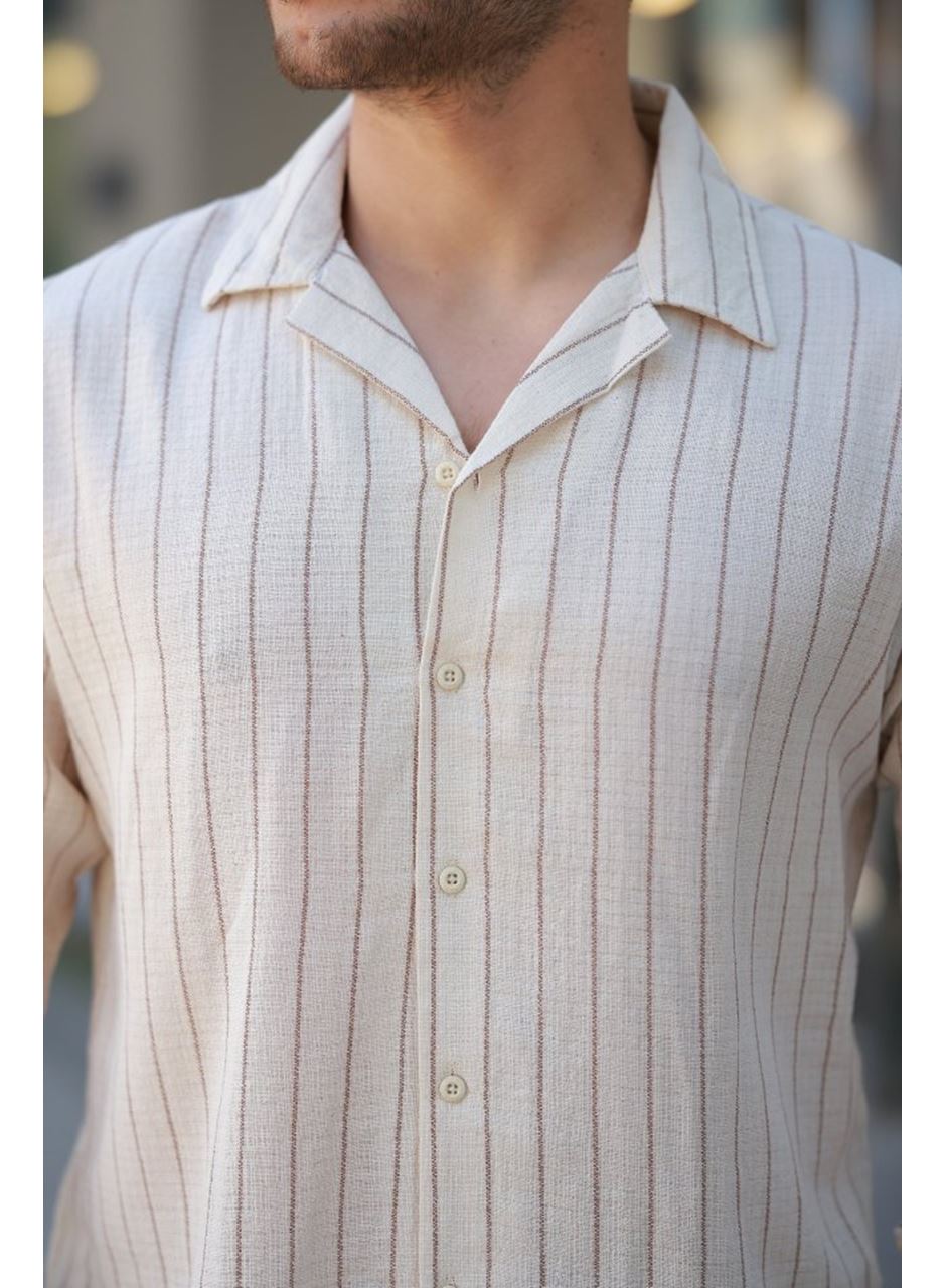 Erkek çizgili Keten Gömlek
