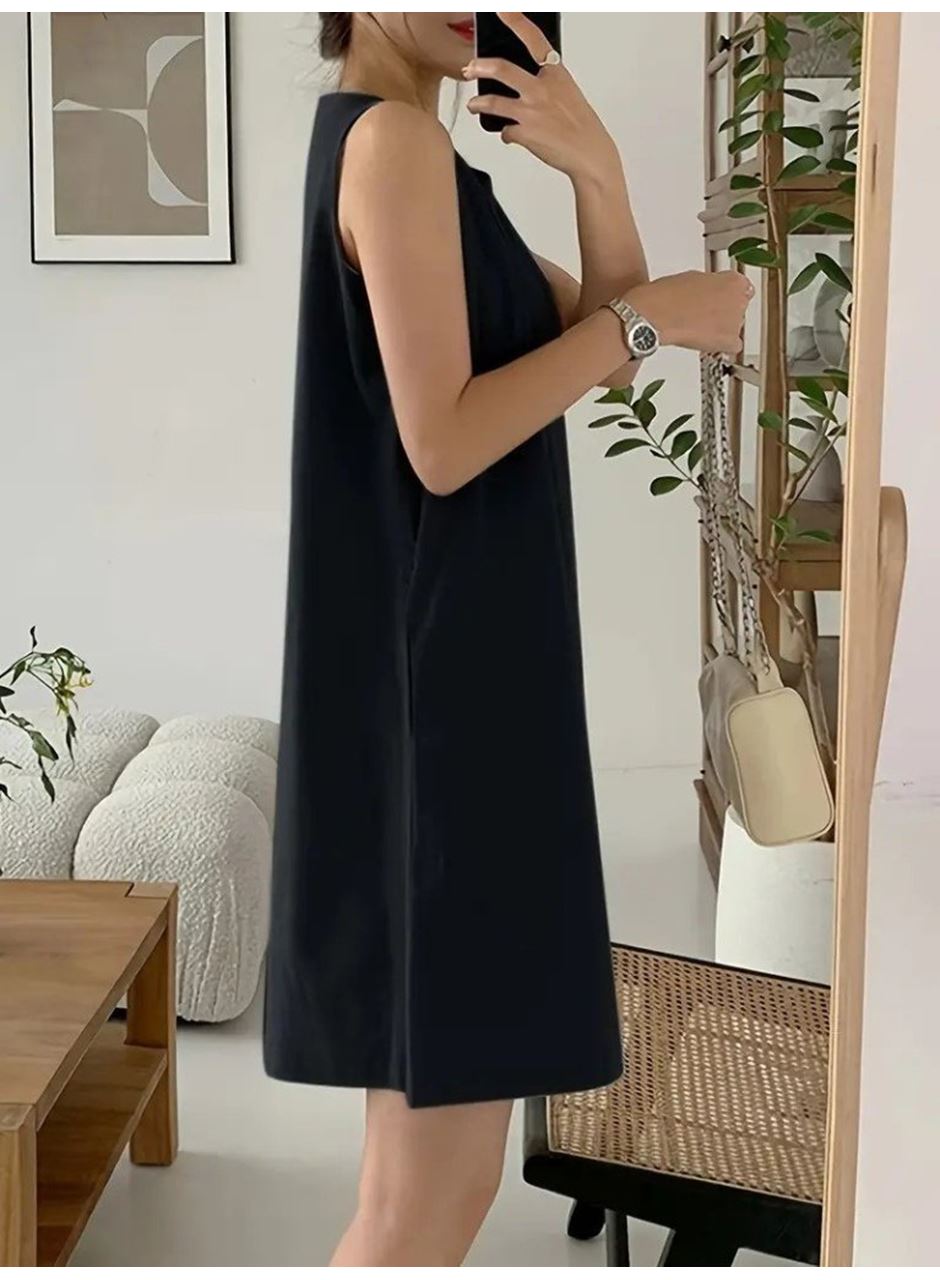 Kadın Askılı Sıfır Kol A Kesim Detaylı Ithal Krep Elbise