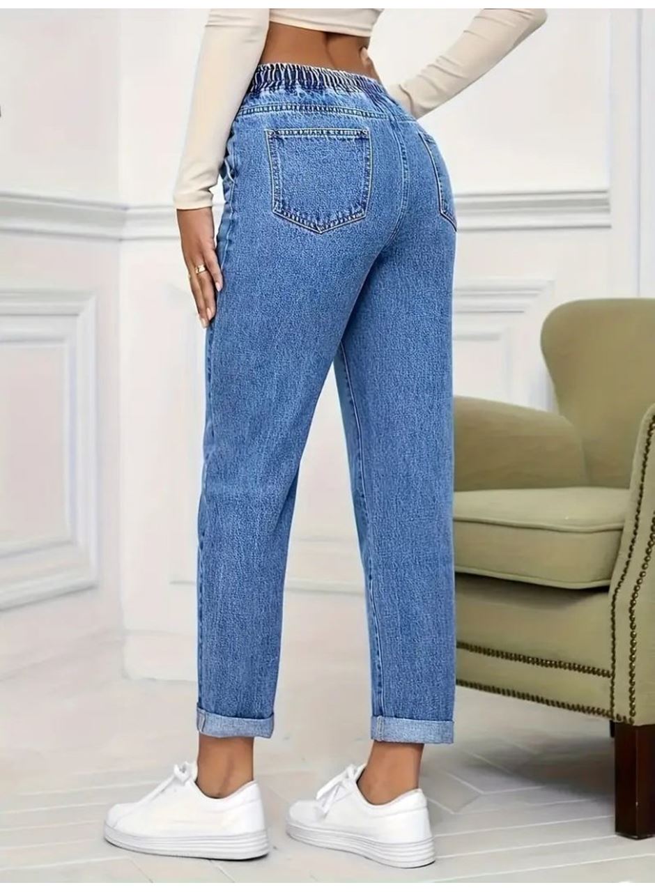 Kadın Yüksek Bel Bağcıklı Kot Pantolon