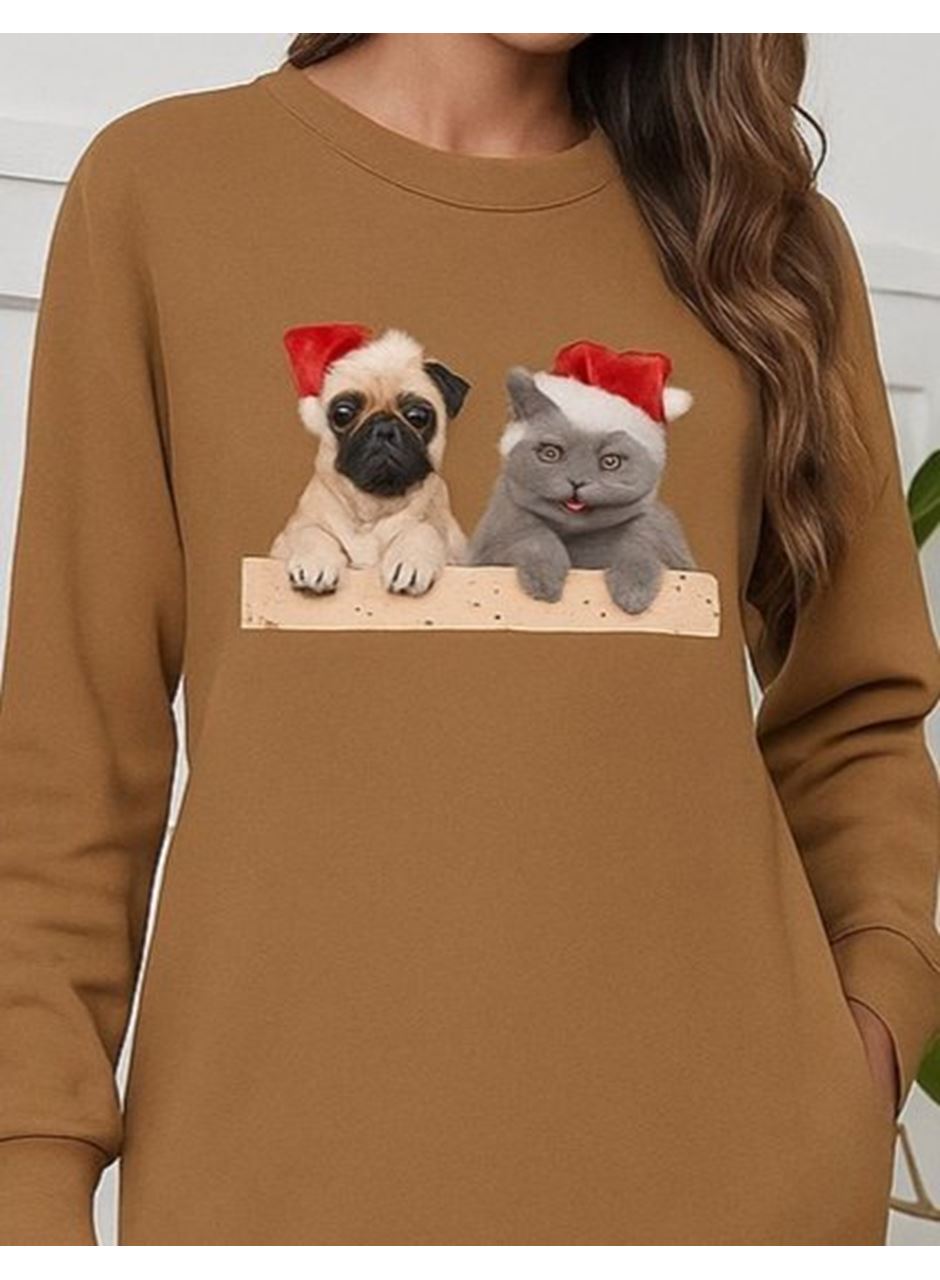 Kadın Uzun Kollu Bisiklet Yaka Desenli Viskon Iki Iplik Bluz