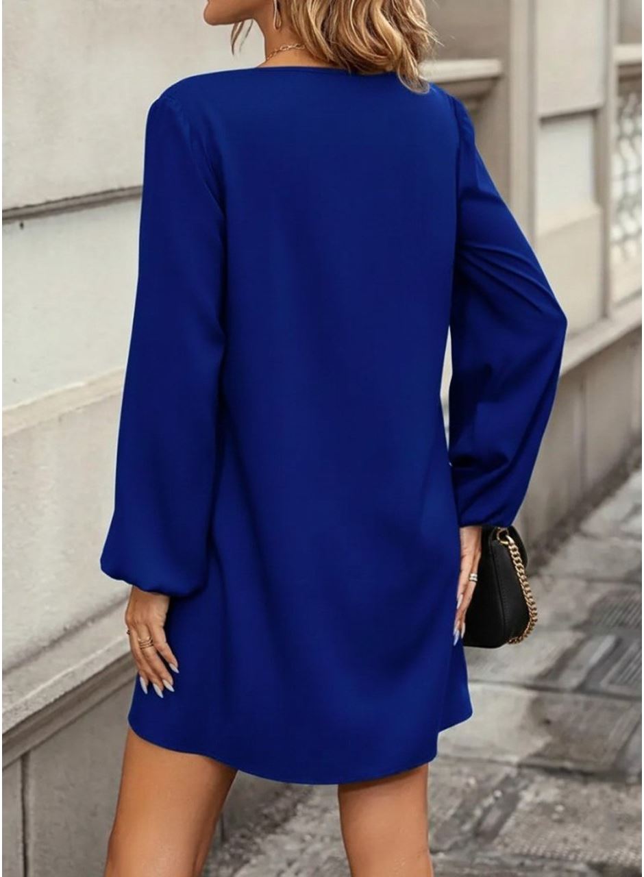 Kadın Uzun Kollu Yuvarlak Yaka Mini Ithal Krep Elbise