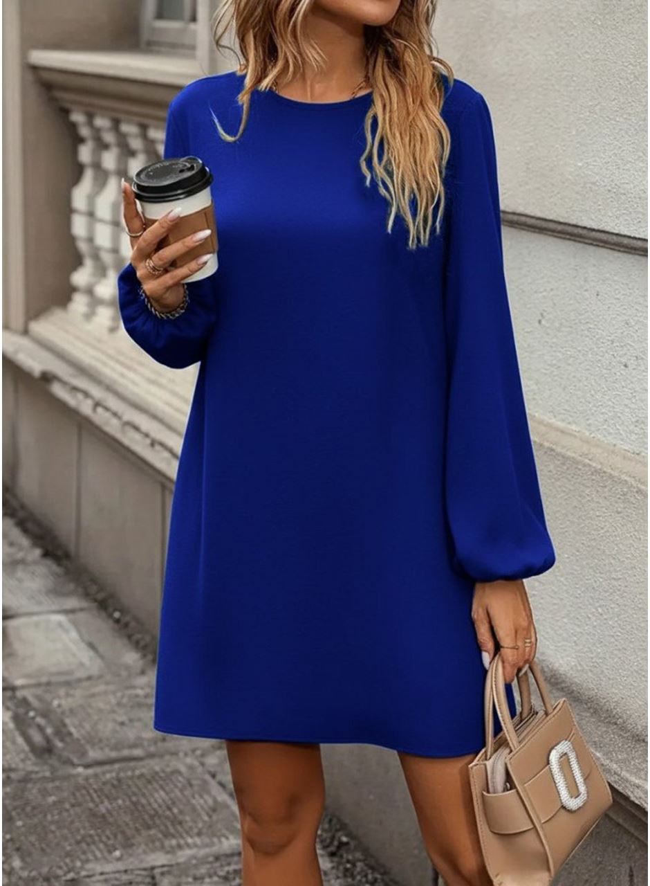 Kadın Uzun Kollu Yuvarlak Yaka Mini Ithal Krep Elbise
