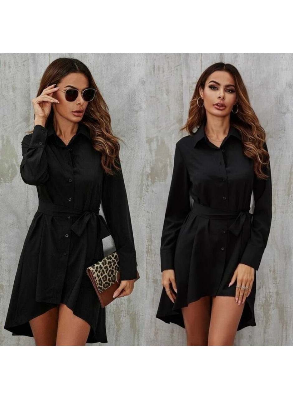 Kadın Uzun Kollu ön Kısım Kısım Arka Kısım Uzun Trikoton Gömlek Elbise