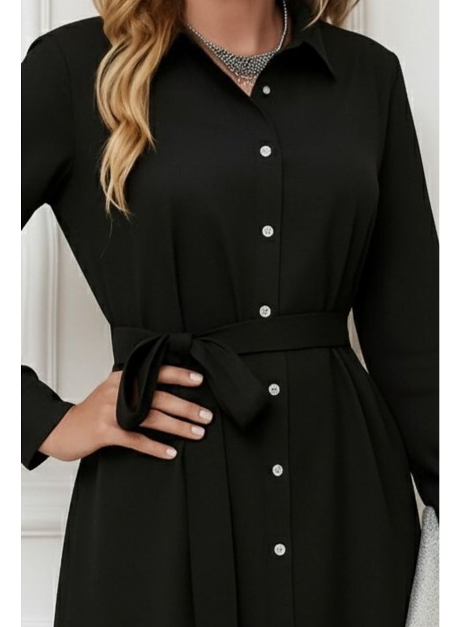 Kadın Uzun Kollu ön Kısım Kısım Arka Kısım Uzun Trikoton Gömlek Elbise