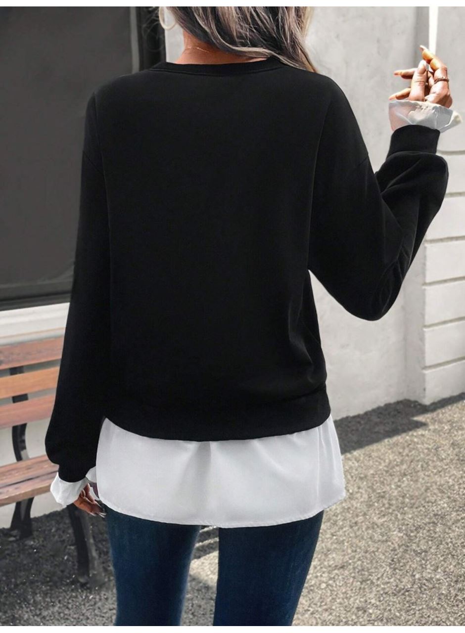 Kadın Uzun Kollu Bisiklet Yaka Viskon Iki Iplik Ve Etek Ucu Trikoton Bluz