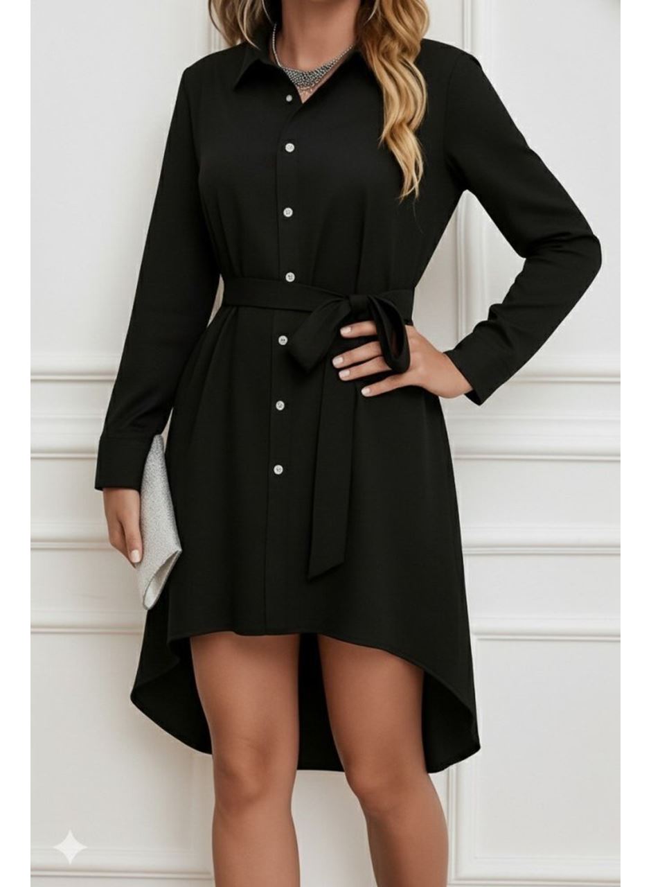 Kadın Uzun Kollu ön Kısım Kısım Arka Kısım Uzun Trikoton Gömlek Elbise