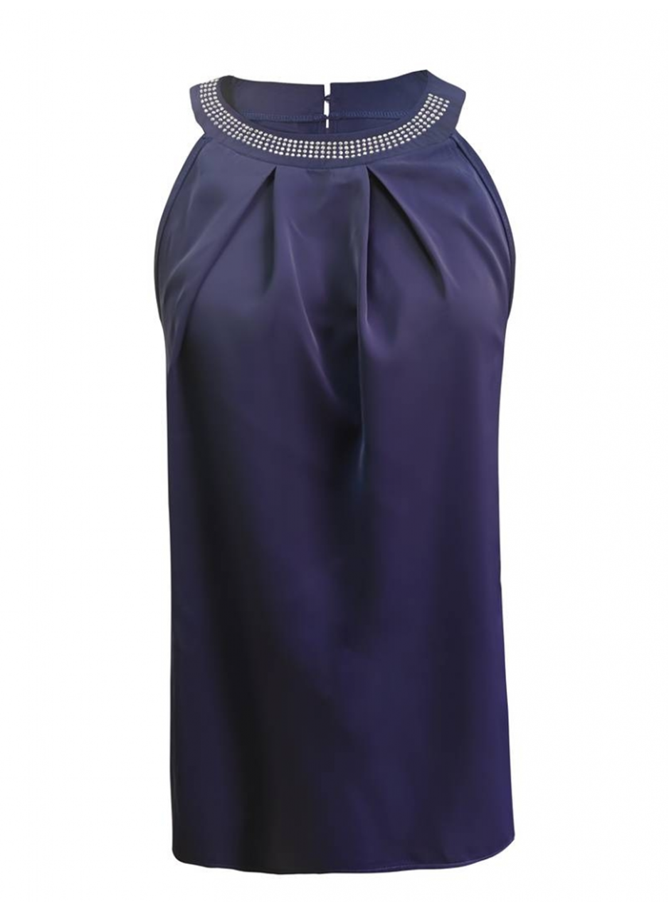 Yakası Taş Önü Pile Detay Halter Yaka Bluz