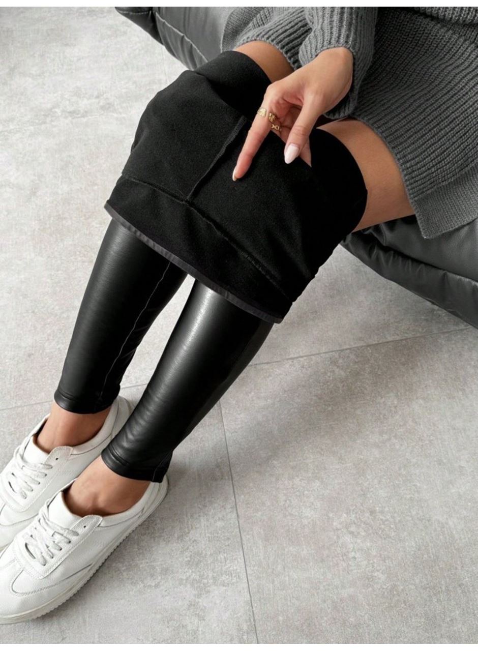 Kadın Yüksek Bel şardonlu Parlak Deri Tayt