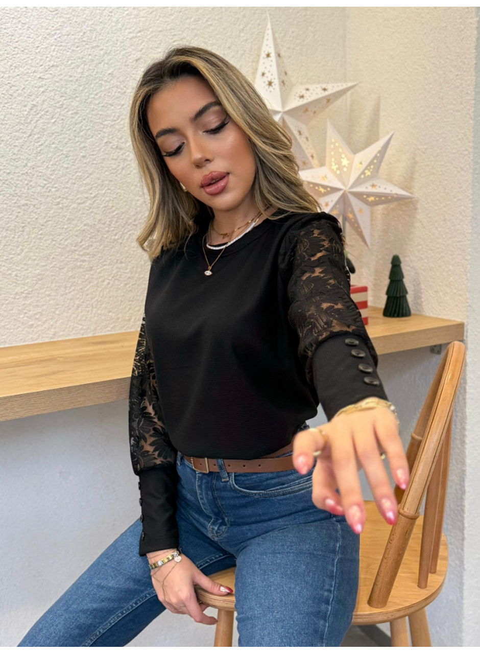 Kadın Uzun Kollu Bisiklet Yaka Kolları çiçekli Waffle Bluz