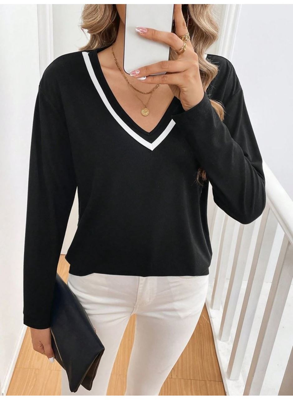 Kadın Uzun Kollu V Yakalı Viskon Iki Iplik Bluz