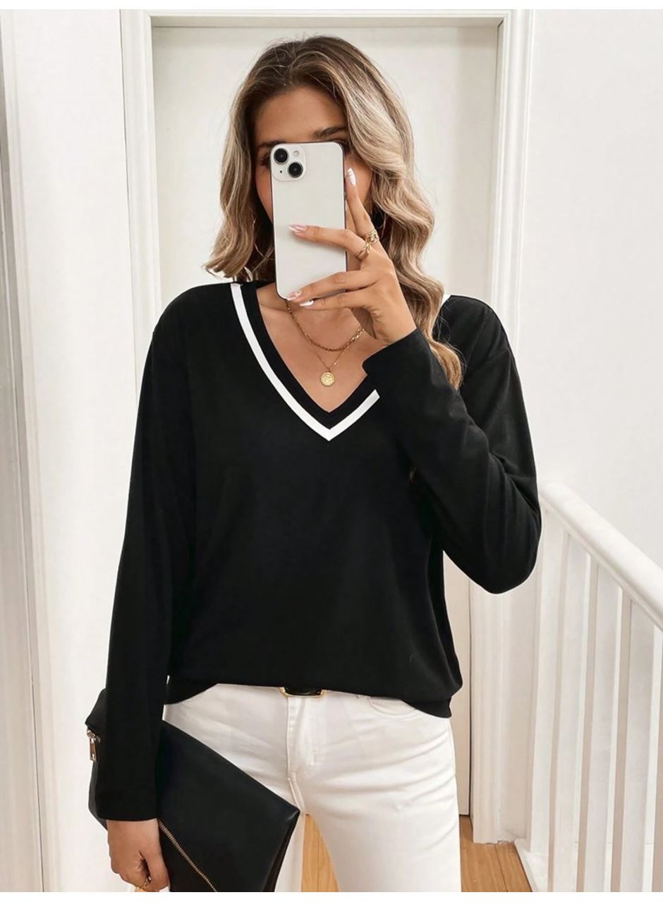 Kadın Uzun Kollu V Yakalı Viskon Iki Iplik Bluz