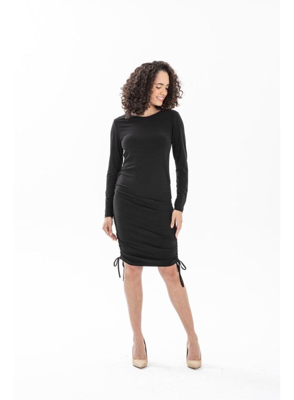 Kadın Uzun Kol Büzgü Detaylı Sandy Kumaş Ayarlanabilir Boy Fırsat Ürün Elbise