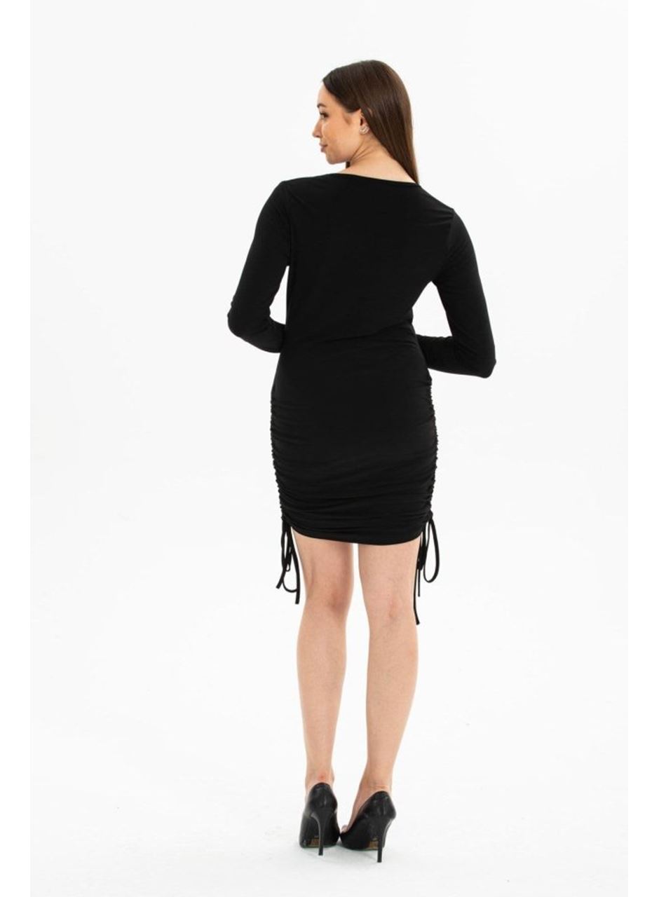 Kadın Uzun Kol Büzgü Detaylı Sandy Kumaş Ayarlanabilir Boy Fırsat Ürün Elbise