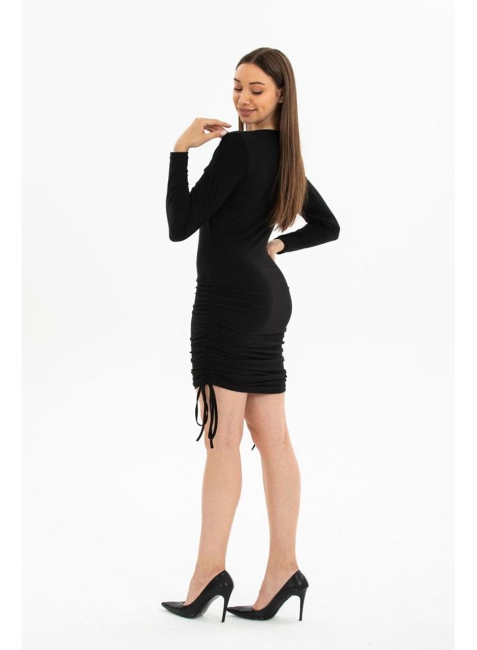 Kadın Uzun Kol Büzgü Detaylı Sandy Kumaş Ayarlanabilir Boy Fırsat Ürün Elbise