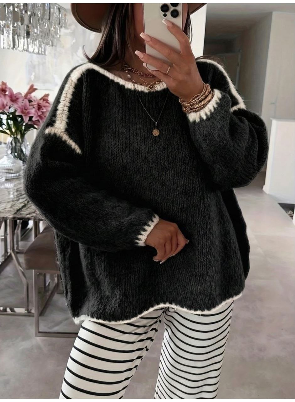 Kadın Uzun Kollu Kayık Yaka Triko Bluz