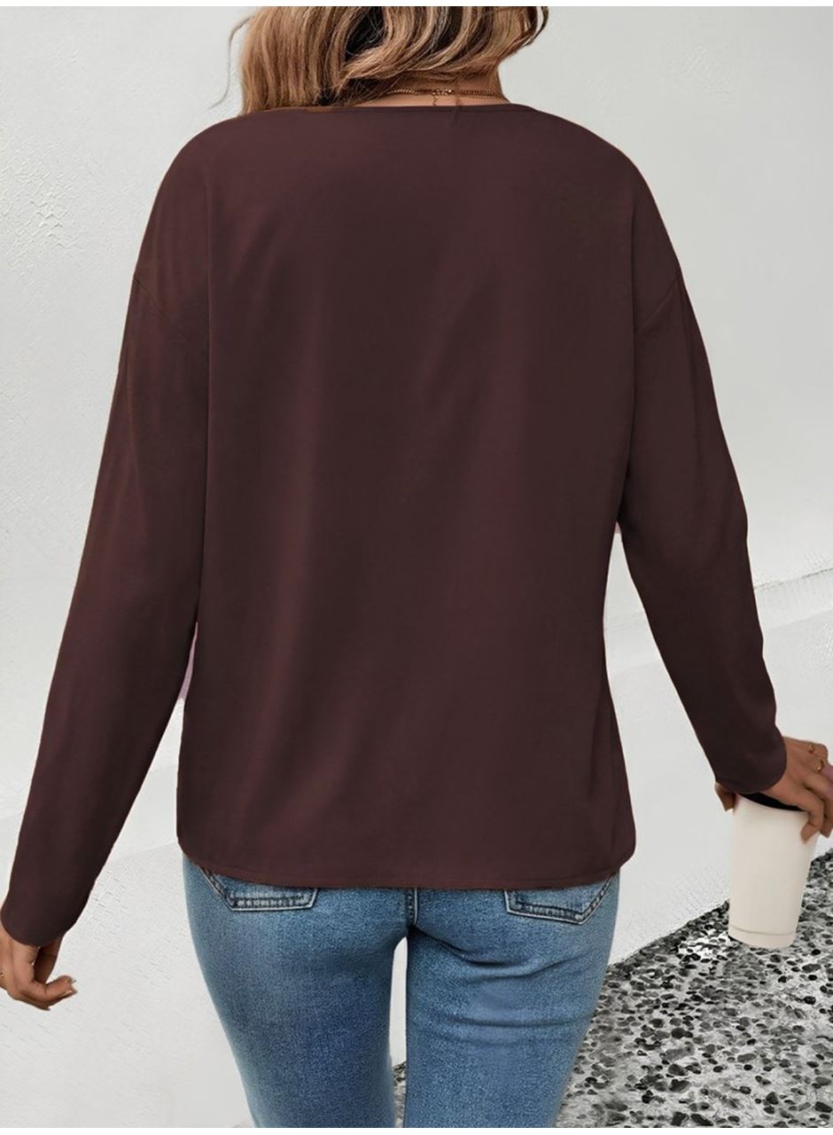 Kadın Uzun Kollu V Yakalı Leopar Detaylı Viskon Iki Iplik Bluz