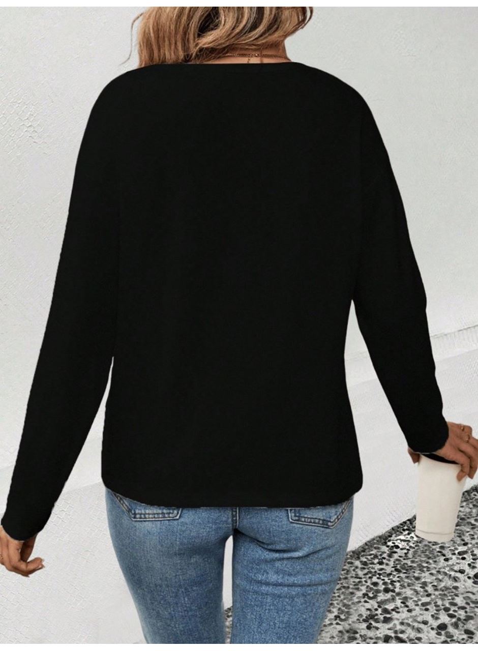 Kadın Uzun Kollu V Yakalı Leopar Detaylı Viskon Iki Iplik Bluz