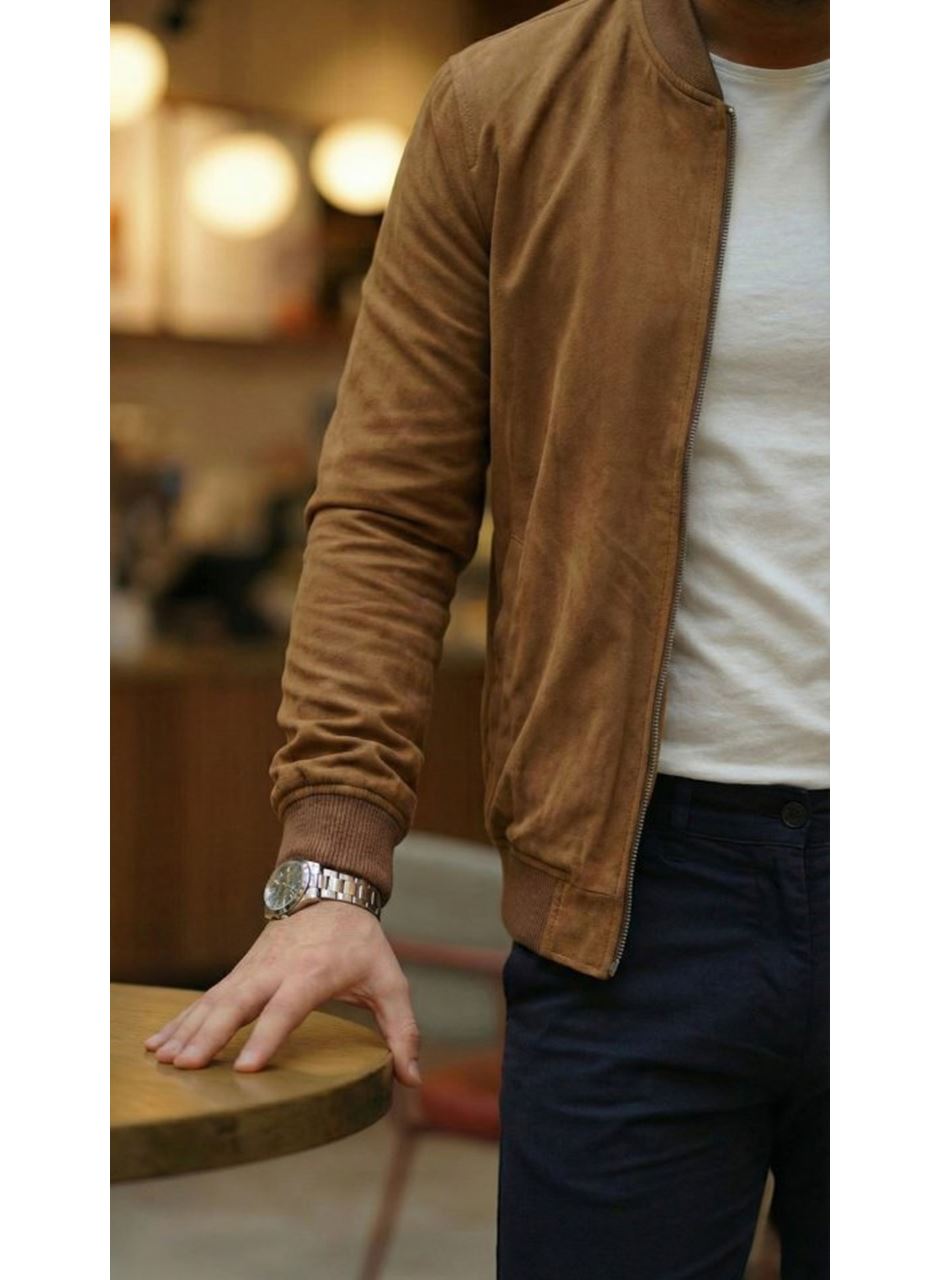 Erkek Scuba Süet Kumaş Bomber Hırka