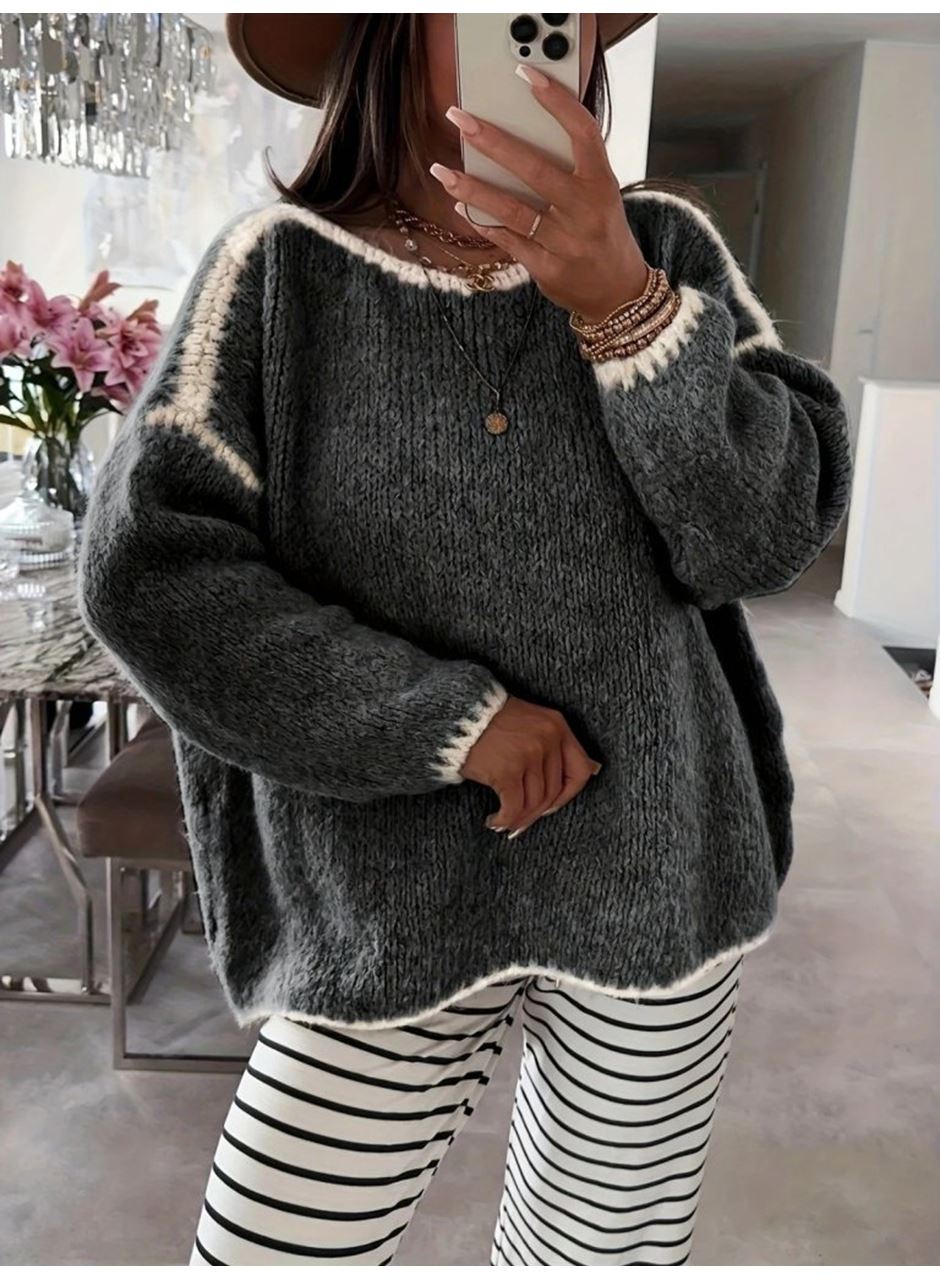 Kadın Uzun Kollu Kayık Yaka Triko Bluz