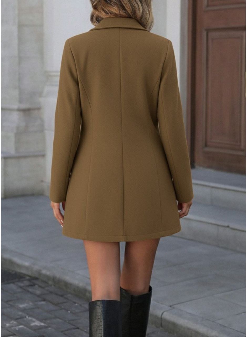 Kadın Uzun Kollu Yakalı önden Düğmeli Astarsız Ithal Kaşe Kahve Kaban