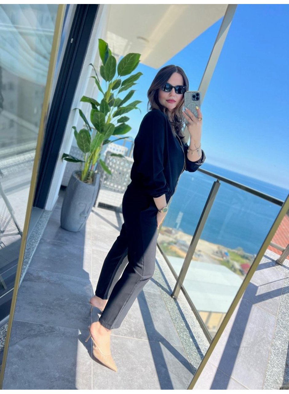 Kadın Uzun Kollu önden Fermuarlı Modal Ceket Ve Pantolon Ikili Takım