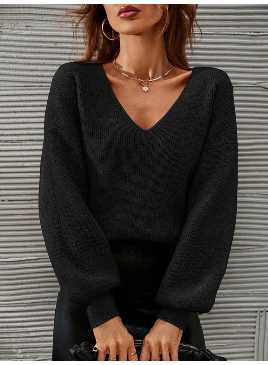 Kadın Uzun Kollu V Yakalı Triko Bluz