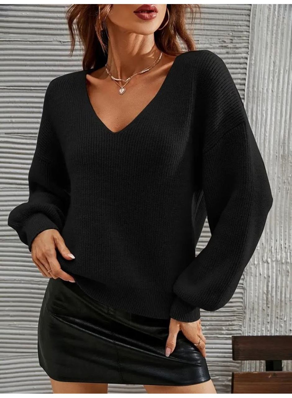 Kadın Uzun Kollu V Yakalı Triko Bluz