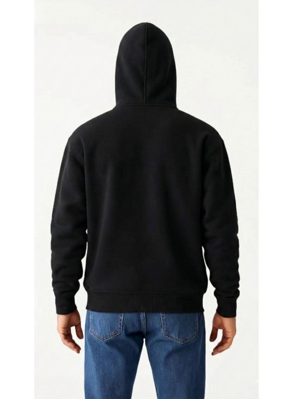 Samuray Ninja Çift Kapüşonlu ZIP Fermuarlı Kanguru Cepli Tam Fermuarlı Hoodie Sweatshirt - Siyah