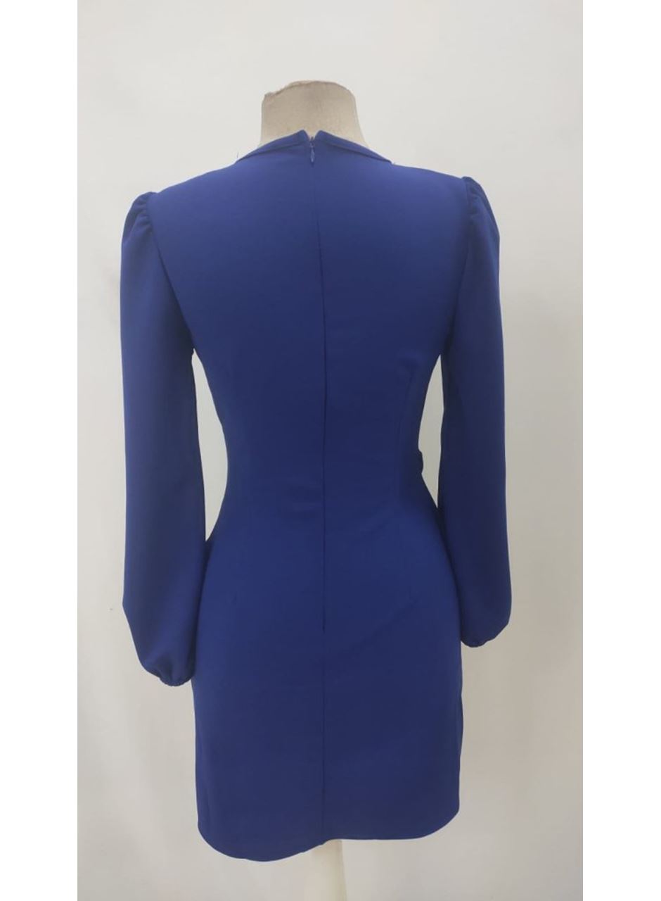 Kadın Uzun Kollu Kruvaze Yakalı Yanlardan Büzgü Detaylı Ithal Krep Kısa Elbise