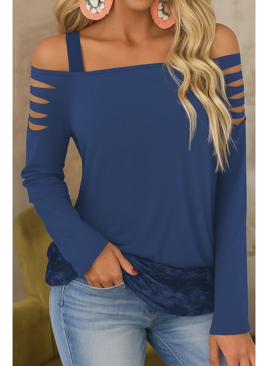 Kadın Uzun Lazer Kesik Detaylı Askılı Viskon Iki Iplik Bluz