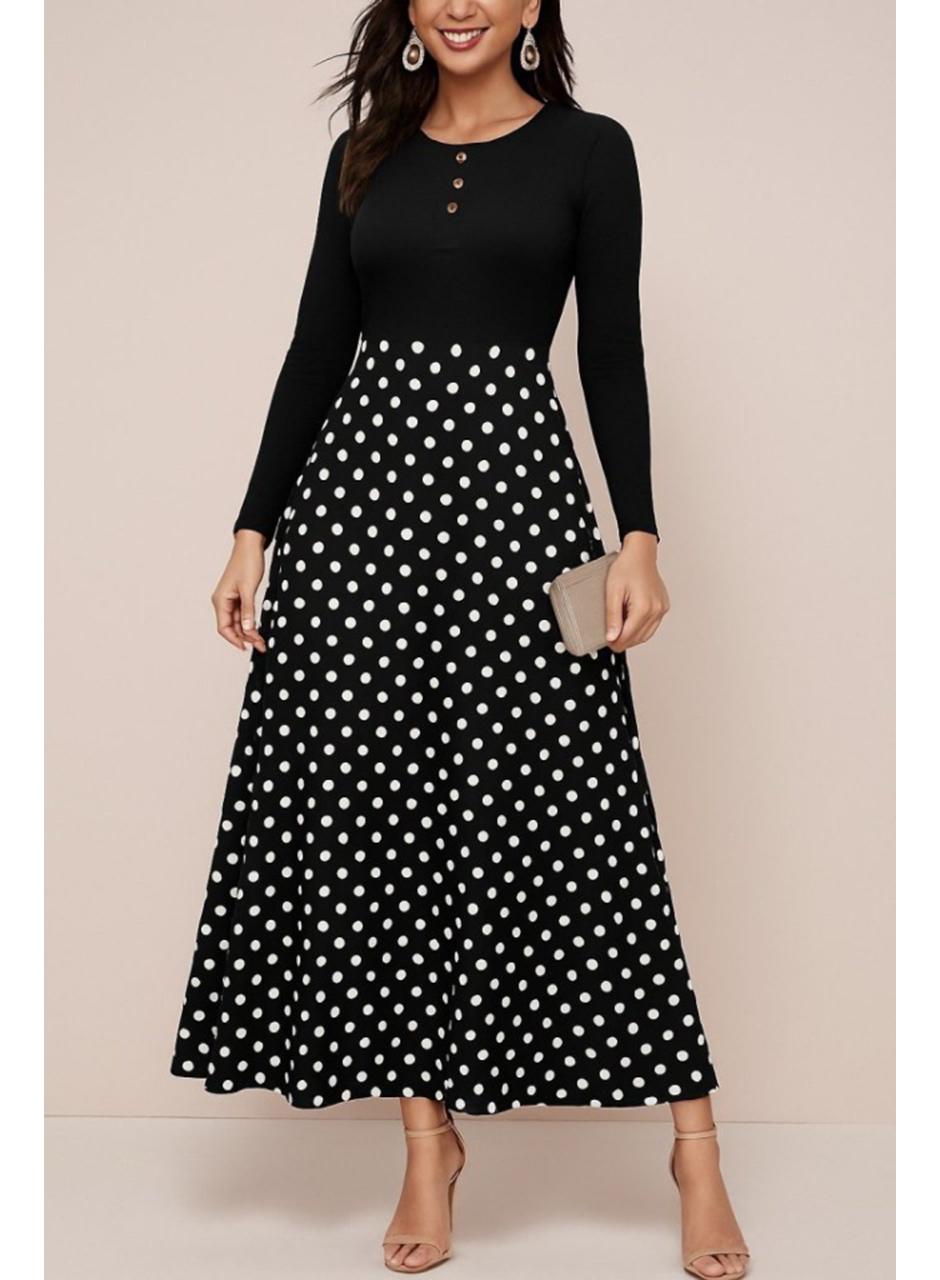 Kadın Uzun Kollu önü Düğmeli Viskon Bluz Eteği örme Maxi Krep Elbise