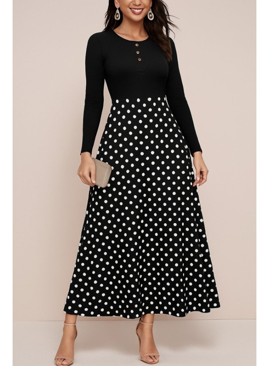 Kadın Uzun Kollu önü Düğmeli Viskon Bluz Eteği örme Maxi Krep Elbise