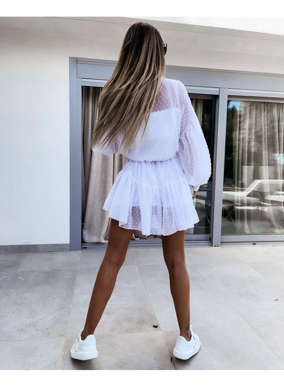 Kadın Uzun Kollu Puantiye Detay Gömlek Elbise