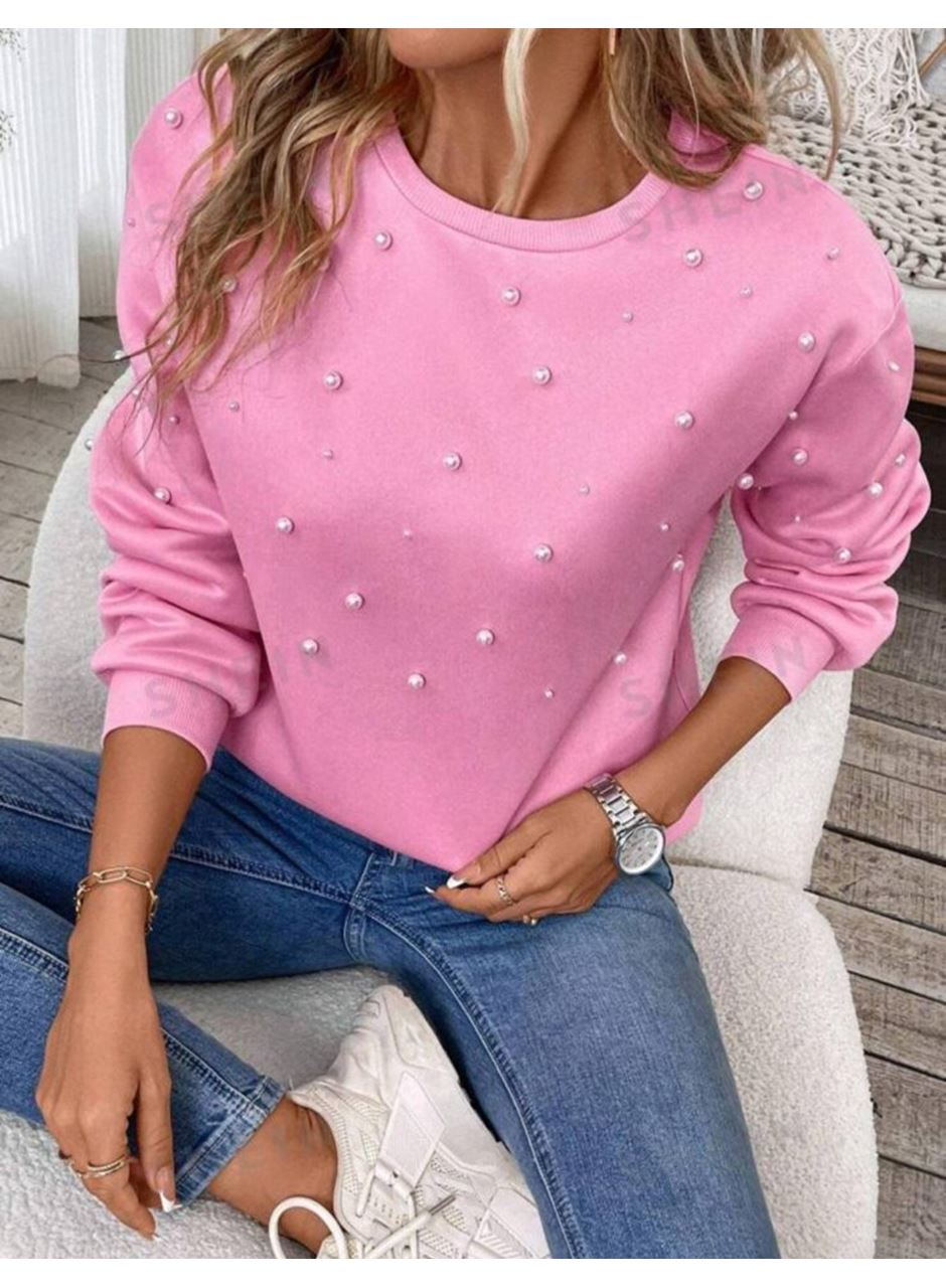 Kadın Uzun Kollu Bisiklet Yaka Inci Detay Sweat