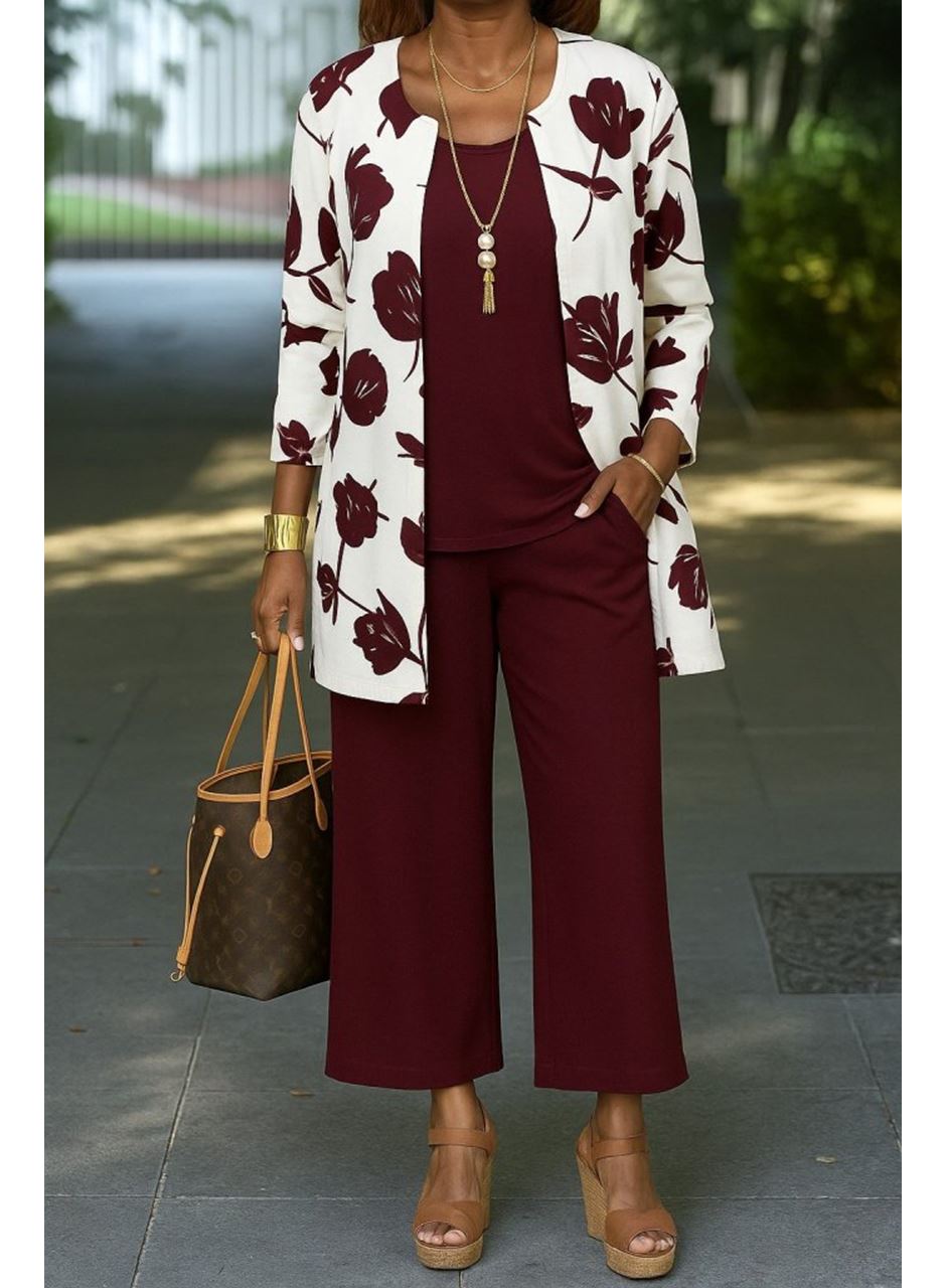 Kadın Uzun Kollu önü Açık Modal Ceket Kolsuz Viskon Iki Iplik Bluz Ve Pantolon üçlü Takım