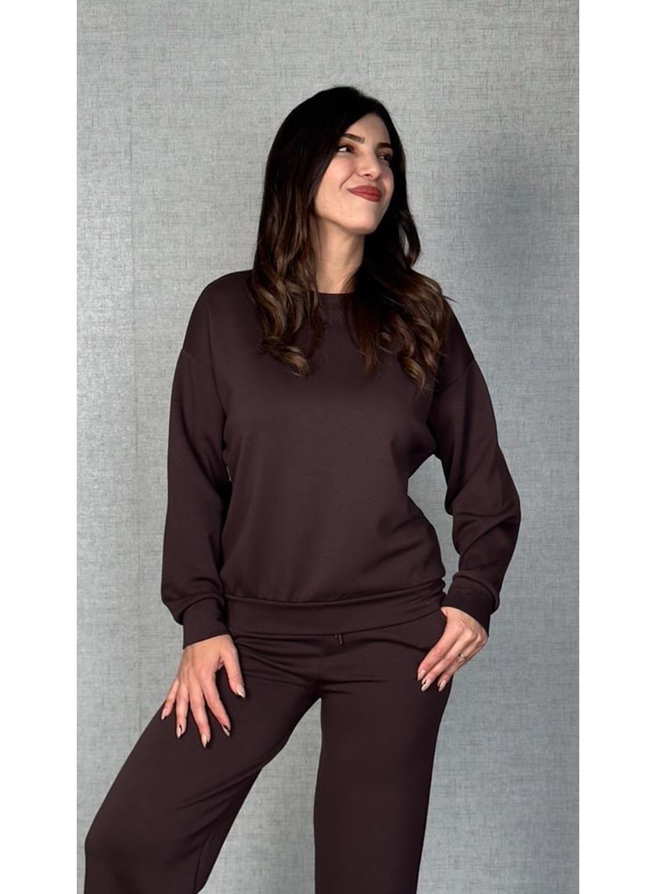 Kadın Uzun Kollu Bisiklet Yaka Viskon Iki Iplik Bluz Ve Pantolon Ikili Takım