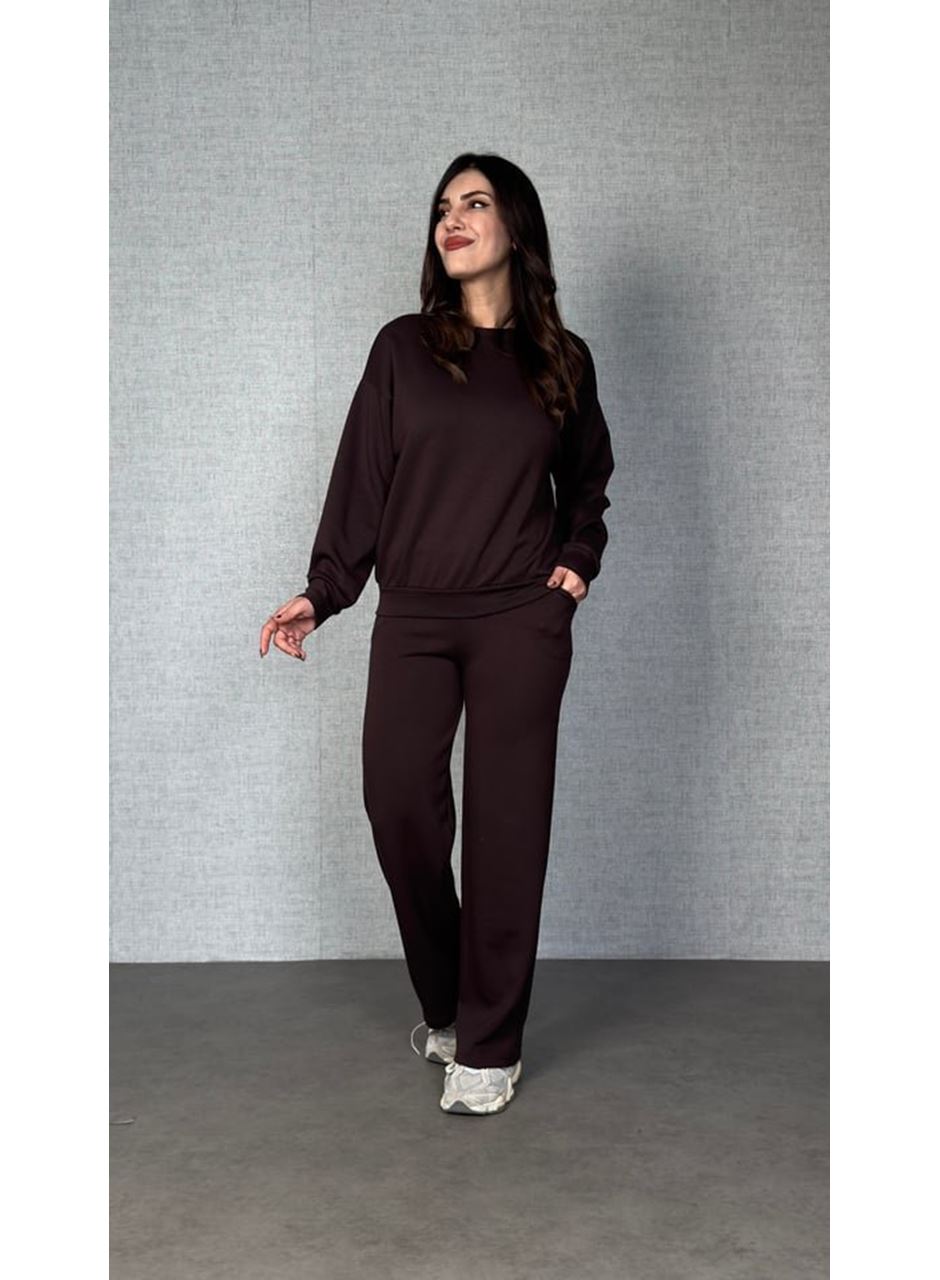 Kadın Uzun Kollu Bisiklet Yaka Viskon Iki Iplik Bluz Ve Pantolon Ikili Takım