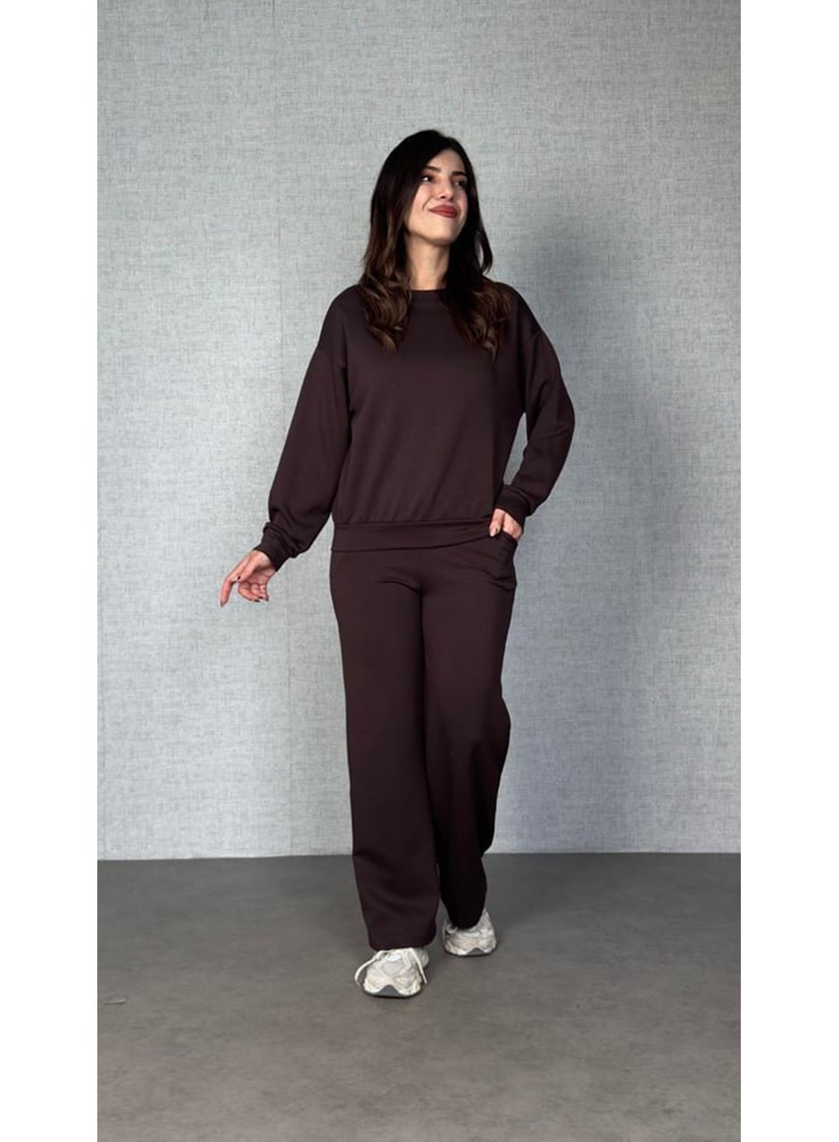 Kadın Uzun Kollu Bisiklet Yaka Viskon Iki Iplik Bluz Ve Pantolon Ikili Takım