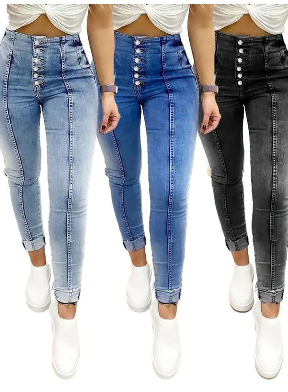 Kadın Yüksek Bel önden Düğmeli Jean Pantolon